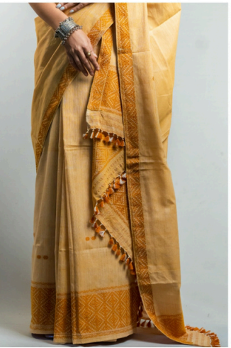 Wrap And Weft-Beige Brown Mekhela Chador