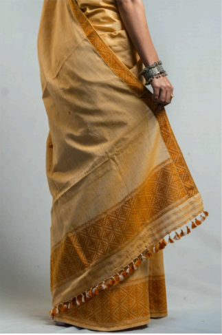 Wrap And Weft-Beige Brown Mekhela Chador