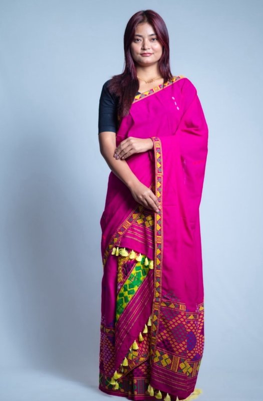 Mising Design Mekhela Sador Pure Cotton in Pink