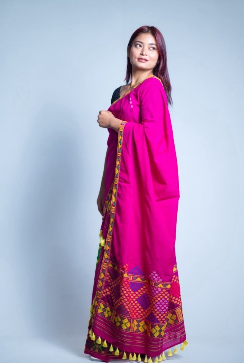 Mising Design Mekhela Sador Pure Cotton in Pink thumbnail 4