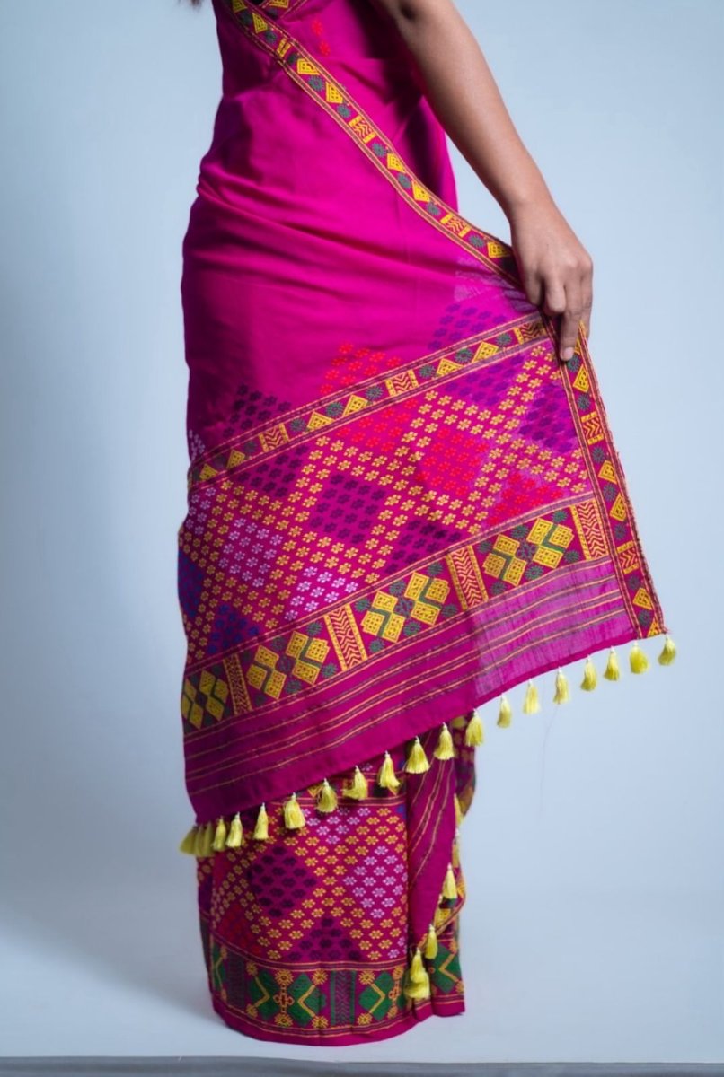 Mising Design Mekhela Sador Pure Cotton in Pink thumbnail 5