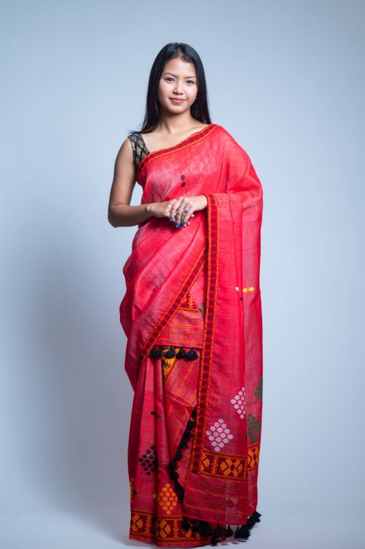 Cotton by Nooni Silk Ready To Wear Mekhela Sador in Red