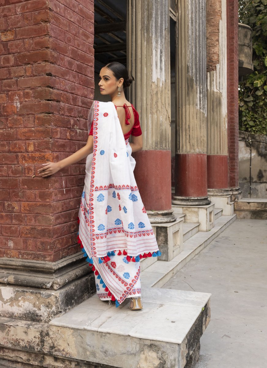 Ready To Wear Mekhela Sador Cotton by Nooni Silk in White thumbnail 2