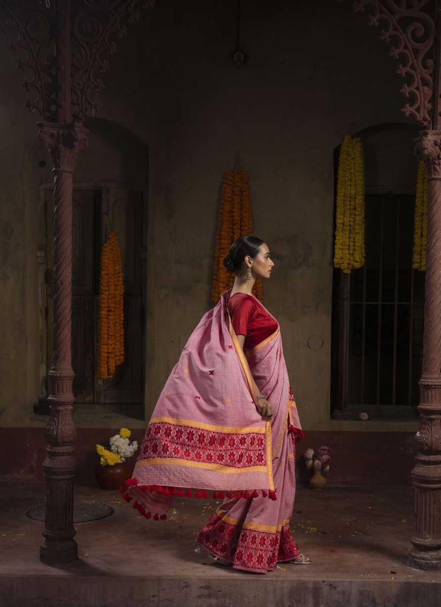 Pink Pure Cotton Ready to Wear Mekhela Sador thumbnail 2