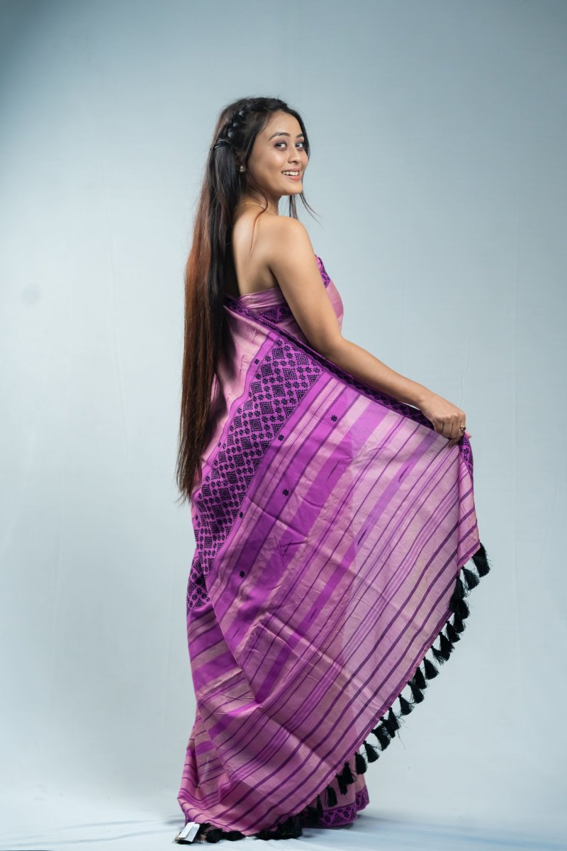 Cotton by Tussar Silk Saree in Purple thumbnail 3